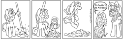 Size: 1000x320 | Tagged: safe, artist:zhaozoharex, imported from derpibooru, rarity, sweetie belle, pony, unicorn, calvin and hobbes, comic, female, monochrome, mud, mud mask, ponified, rarity is not amused, simple background, unamused, white background