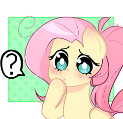 Size: 500x483 | Tagged: safe, artist:arwencuack, artist:franshushu, imported from derpibooru, fluttershy, pegasus, pony, blushing, bust, cute, eyelashes, female, mare, question mark, shyabetes, solo, tail, white pupils