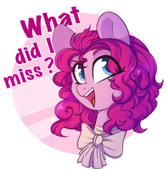 Size: 1280x1312 | Tagged: safe, artist:cloud-fly, imported from derpibooru, pinkie pie, earth pony, pony, bust, dialogue, eye clipping through hair, hamilton, neck bow, open mouth, open smile, portrait, reference, smiling, solo, thomas jefferson