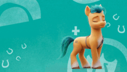 Size: 800x450 | Tagged: safe, imported from derpibooru, hitch trailblazer, earth pony, pony, animated, g5, gif, male, my little pony: a new generation, official, one eye closed, perfect loop, rotating, solo, spinning, stallion, text, wink, youtube