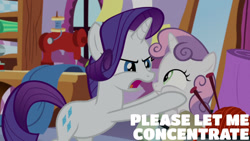 Size: 1280x720 | Tagged: safe, edit, edited screencap, editor:quoterific, imported from derpibooru, screencap, rarity, sweetie belle, pony, unicorn, marks for effort, season 8, spoiler:s08, bipedal, carousel boutique, duo, duo female, female, filly, mare, open mouth, siblings, squishy cheeks