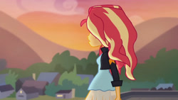 Size: 3410x1920 | Tagged: safe, imported from derpibooru, screencap, sunset shimmer, equestria girls, my past is not today, rainbow rocks, canterlot high, clothes, female, high res, jacket, leather, leather jacket, open mouth, solo