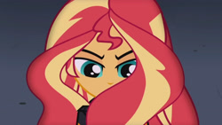 Size: 3410x1920 | Tagged: safe, imported from derpibooru, screencap, sunset shimmer, equestria girls, my past is not today, rainbow rocks, canterlot high, close-up, clothes, female, high res, jacket, leather, leather jacket, solo