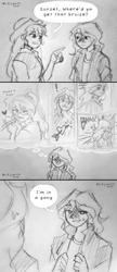 Size: 720x1670 | Tagged: safe, artist:lzjian79, imported from derpibooru, applejack, sci-twi, sunset shimmer, twilight sparkle, equestria girls, blushing, dream, one eye closed, sketch, speech bubble