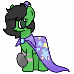 Size: 2048x2048 | Tagged: safe, artist:omelettepony, imported from derpibooru, oc, oc only, oc:filly anon, earth pony, pony, amputee, cape, clothes, dystopian, eyepatch, female, filly, hat, high res, prosthetic limb, prosthetics, raised hoof, scar, simple background, solo, trixie's cape, trixie's hat, white background