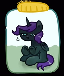 Size: 1722x2048 | Tagged: safe, artist:omelettepony, imported from derpibooru, oc, oc only, oc:nyx, alicorn, pony, dent, female, filly, jar, lewd container meme, solo, unamused