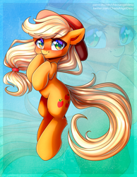 Size: 1000x1291 | Tagged: safe, artist:chaosangeldesu, imported from derpibooru, applejack, earth pony, pony, bipedal, cheek fluff, cute, ear fluff, female, heart eyes, jackabetes, leg fluff, looking at you, mare, solo, wingding eyes, zoom layer