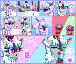 Size: 2743x2311 | Tagged: safe, artist:windykirin, imported from derpibooru, oc, oc only, oc:glacier sunrise, oc:windshear, kirin, comic, descriptive noise, fail, female, high res, magic, pickaxe, soda can, starry eyes, telekinesis, wingding eyes