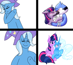 Size: 1024x919 | Tagged: safe, artist:baldgagits, artist:euphoriapony, artist:vivian reed, edit, imported from derpibooru, trixie, twilight sparkle, alicorn, crossover, crossover shipping, drake, female, hotline bling, lesbian, male, meme, mordecai, mordetwi, op is a swan, op is right, regular show, shipping, straight, twilight sparkle (alicorn), twixie