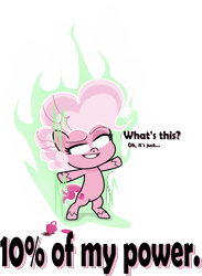 Size: 4384x6001 | Tagged: safe, artist:sollace, imported from derpibooru, pinkie pie, earth pony, pony, my little pony: pony life, pinkie pie: hyper-helper, 10, bipedal, caption, coffee, dragon ball, dragon ball super, dragon ball z, female, g4.5, pony life, simple background, smiling, solo, text, this isn't even my final form, transparent background, ultra instinct, ultra instinct pinkie, vector