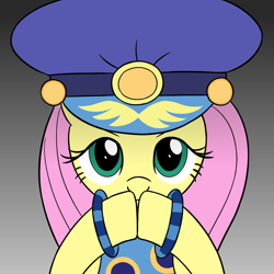 Size: 1500x1500 | Tagged: safe, artist:sazanamibd, imported from derpibooru, admiral fairy flight, fluttershy, pegasus, pony, female, gradient background, hat, hooves on face, looking at you, mare, solo