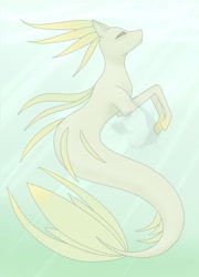 Size: 922x1280 | Tagged: safe, artist:nikita.richtofen, imported from derpibooru, oc, oc only, seapony (g4), crepuscular rays, digital art, dorsal fin, eyes closed, fish tail, flowing tail, logo, ocean, solo, sunlight, swimming, tail, underwater, water, watermark