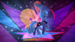 Size: 5600x3150 | Tagged: safe, artist:laszlvfx, edit, imported from derpibooru, princess luna, alicorn, pony, absurd file size, absurd resolution, eyes closed, female, mare, open mouth, open smile, side view, smiling, solo, wallpaper, wallpaper edit