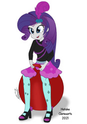 Size: 700x1000 | Tagged: safe, artist:hatakeclarissa, imported from derpibooru, rarity, equestria girls, clothes, female, high heels, shoes, simple background, sitting, solo, space hopper