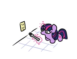 Size: 710x542 | Tagged: safe, artist:jargon scott, imported from derpibooru, twilight sparkle, pony, unicorn, electrical outlet, female, fork, levitation, magic, solo, squatpony, telekinesis, twiggie