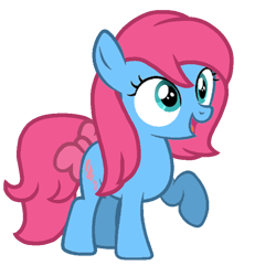 Size: 768x768 | Tagged: safe, artist:evansworld, baby cuddles, earth pony, pony, baby, baby pony, bow, cuddlebetes, cute, female, filly, g1, g1 to g4, g4, generation leap, open mouth, open smile, raised hoof, raised leg, simple background, smiling, solo, tail bow, transparent background