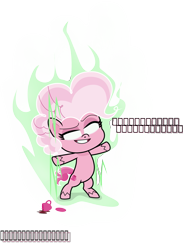Size: 1099x1504 | Tagged: safe, artist:sollace, derpibooru exclusive, imported from derpibooru, pinkie pie, earth pony, pony, my little pony: pony life, bipedal, caption, coffee, dragon ball, dragon ball super, dragon ball z, simple background, smiling, solo, text, transparent background, ultra instinct, ultra instinct pinkie, vector