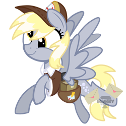 Size: 2621x2621 | Tagged: safe, artist:blurry-kun, imported from derpibooru, derpy hooves, pegasus, pony, cute, derpabetes, envelope, female, flying, food, high res, letter, mailmare, mare, muffin, package, simple background, solo, transparent background