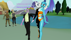 Size: 1920x1080 | Tagged: safe, artist:reaper2545, imported from derpibooru, button mash, princess ember, rarity, spike, oc, oc:cream heart, anthro, dragon, earth pony, plantigrade anthro, unicorn, 3d, bisexual, conjoined, female, fusion, fusion:princess ember, fusion:rarity, lesbian, male, multiple heads, polyamory, shipping, source filmmaker, sparember, straight, two heads, we have become one