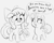 Size: 1978x1580 | Tagged: safe, artist:heretichesh, imported from derpibooru, oc, oc only, oc:fizzie, oc:red pill, earth pony, pony, unicorn, banana, bandana, bow, duo, eating, female, filly, food, grayscale, hair bow, herbivore, monochrome, puffy cheeks, speech bubble