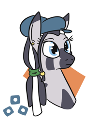 Size: 375x461 | Tagged: safe, artist:jargon scott, imported from derpibooru, oc, oc only, oc:carjack, zebra, bust, cap, female, hat, mare, simple background, white background, zebra oc