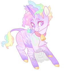 Size: 1050x1150 | Tagged: safe, artist:lavvythejackalope, imported from derpibooru, oc, oc only, pony, unicorn, bell, cat bell, cloven hooves, horn, leonine tail, multicolored hair, rainbow hair, raised hoof, simple background, smiling, transparent background, unicorn oc