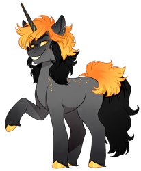 Size: 600x728 | Tagged: safe, artist:lavvythejackalope, imported from derpibooru, oc, oc only, pony, unicorn, ear piercing, earring, grin, hoof polish, horn, jewelry, male, piercing, raised hoof, simple background, smiling, solo, stallion, transparent background, unicorn oc