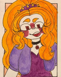 Size: 1080x1350 | Tagged: safe, alternate version, artist:slaughternote, imported from derpibooru, adagio dazzle, equestria girls, blush sticker, blushing, bust, clothes, eyelashes, female, open mouth, smiling, solo, traditional art