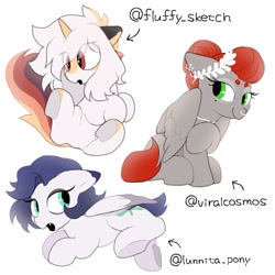 Size: 2048x2048 | Tagged: safe, artist:mochi_nation, imported from derpibooru, oc, oc only, oc:ayaka, oc:lunnita, oc:void, pegasus, pony, unicorn, high res, simple background, white background