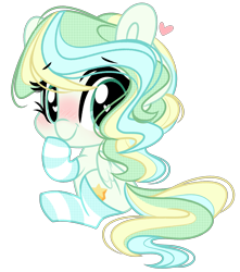 Size: 2269x2563 | Tagged: safe, artist:emberslament, imported from derpibooru, vapor trail, pegasus, pony, blushing, chibi, clothes, cute, female, heart eyes, high res, looking back, mare, simple background, sitting, socks, solo, striped socks, transparent background, vaporbetes, wingding eyes