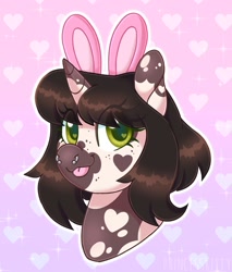 Size: 1381x1618 | Tagged: safe, artist:princesskittydragon, artist:princesssoftpaw, imported from derpibooru, oc, oc only, oc:bunny, pony, unicorn, bunny ears, heart, looking at you, nose piercing, nose ring, piercing, smiling, solo