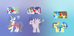 Size: 2010x978 | Tagged: safe, artist:selenaede, artist:starlightdrop, imported from derpibooru, oc, oc only, oc:apple magic swirl, oc:aurora borealis, oc:sprinkles blitz pie, changepony, hybrid, pegasus, pony, unicorn, base used, bow, crack ship offspring, ethereal mane, gradient background, hair bow, offspring, offspring's offspring, parents:oc x oc, starry mane