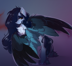 Size: 3500x3200 | Tagged: safe, artist:purlin-ka, imported from derpibooru, oc, oc only, oc:tundra, pegasus, pony, blue, chest fluff, draft horse, fluffy, high res, long mane, orange eyes, pose, solo, spread wings, unshorn fetlocks, wings