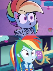 Size: 1717x2286 | Tagged: safe, edit, imported from derpibooru, screencap, rainbow dash, pegasus, pony, equestria girls, equestria girls series, holidays unwrapped, my little pony: pony life, spoiler:eqg series (season 2), comparison, g4.5, oooooh, pony life, pony life interpretation, rainbow dash is best facemaker, same energy, zound off