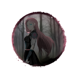 Size: 1280x1280 | Tagged: safe, artist:nocturnefrost, imported from derpibooru, fluttershy, bat pony, human, armor, armr, bat ponified, belt, clothes, dress, female, flutterbat, fog, forest, goth, humanized, race swap, shirt, simple background, solo, transparent background, tree