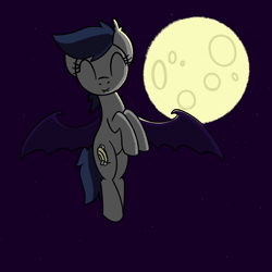 Size: 1280x1280 | Tagged: safe, artist:superderpybot, imported from ponybooru, oc, oc only, oc:echo, bat pony, pony, bat wings, fangs, female, flying, full moon, mare, moon, night, smiling, solo, wings