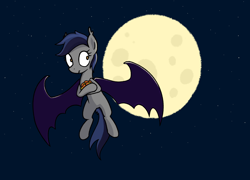 Size: 1508x1086 | Tagged: safe, artist:superderpybot, imported from ponybooru, oc, oc only, oc:echo, bat pony, pony, bat wings, female, flying, food, fruit, full moon, mango, mare, moon, night, solo, wings