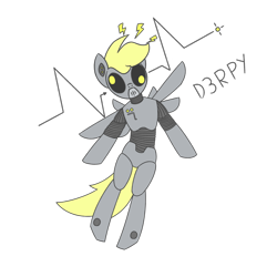 Size: 1280x1280 | Tagged: safe, artist:superderpybot, imported from ponybooru, derpy hooves, pegasus, pony, robot, robot pony, semi-anthro, female, mare, roboticization, simple background, solo, transparent background, wings