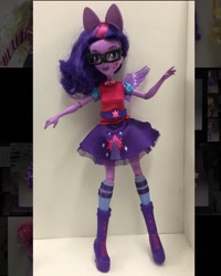 Size: 1080x1350 | Tagged: safe, artist:stephen sumner, imported from twibooru, sci-twi, twilight sparkle, equestria girls, belt, boots, clothes, doll, glasses, image, needs more jpeg, photo, ponied up, prototype, shoes, socks, toy, wings