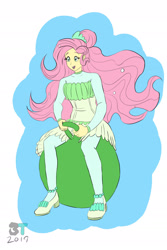Size: 1280x1920 | Tagged: safe, artist:brokententacle, imported from derpibooru, fluttershy, equestria girls, equestria girls series, so much more to me, clothes, dress, solo, space hopper