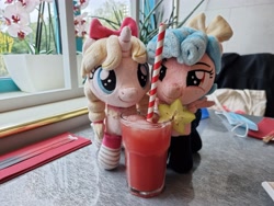 Size: 4032x3024 | Tagged: safe, artist:xeto_de, imported from derpibooru, cozy glow, oc, oc:lily allure, carambola, cocktail, drink, irl, photo, plushie, straw