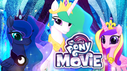 Size: 1280x720 | Tagged: safe, imported from derpibooru, princess cadance, princess celestia, princess luna, alicorn, pony, my little pony: the movie, female, g4, mare, my little pony: the movie logo, netflix, official, trio