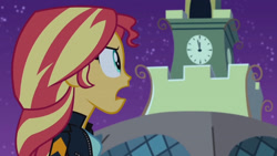 Size: 3410x1920 | Tagged: safe, imported from derpibooru, screencap, sunset shimmer, equestria girls, my past is not today, rainbow rocks, canterlot high, clothes, female, high res, jacket, leather, leather jacket, open mouth, solo