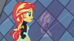 Size: 3410x1920 | Tagged: safe, imported from derpibooru, screencap, sunset shimmer, equestria girls, my past is not today, rainbow rocks, canterlot high, clothes, female, high res, jacket, leather, leather jacket, open mouth, solo