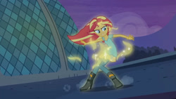 Size: 3410x1920 | Tagged: safe, imported from derpibooru, screencap, sunset shimmer, equestria girls, my past is not today, rainbow rocks, boots, canterlot high, clothes, female, high heel boots, high res, shoes, smiling, solo