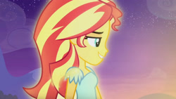 Size: 3410x1920 | Tagged: safe, imported from derpibooru, screencap, sunset shimmer, equestria girls, my past is not today, rainbow rocks, female, high res, smiling, solo