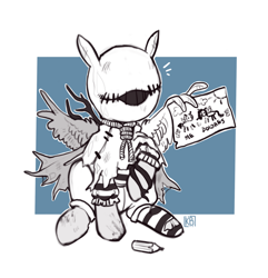 Size: 1930x2002 | Tagged: safe, artist:karamboll, imported from derpibooru, pegasus, pony, animated, black and white, crossover, foal, grayscale, identity v, limited palette, loop, monochrome, sketch