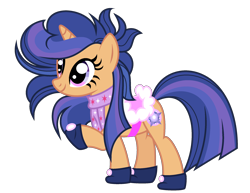 Size: 2420x1872 | Tagged: safe, artist:galaxyswirlsyt, imported from derpibooru, oc, oc only, oc:galaxy swirls, pony, unicorn, clothes, female, mare, offspring, parent:flash sentry, parent:twilight sparkle, parents:flashlight, saddle, scarf, simple background, solo, tack, transparent background