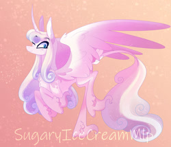 Size: 1280x1096 | Tagged: safe, artist:sugaryicecreammlp, imported from derpibooru, princess flurry heart, alicorn, pony, chest fluff, curved horn, horn, older, older flurry heart, one eye closed, solo, sparkles, spread wings, unshorn fetlocks, wings, wink