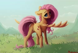 Size: 3950x2695 | Tagged: safe, artist:miokomata, imported from derpibooru, fluttershy, pegasus, pony, :p, butt, cute, daaaaaaaaaaaw, dock, featureless crotch, floppy ears, freckles, freckleshy, grass, high res, looking at you, looking back, plot, raspberry, shyabetes, smiling, solo, spread wings, tail, tail aside, tongue out, wings